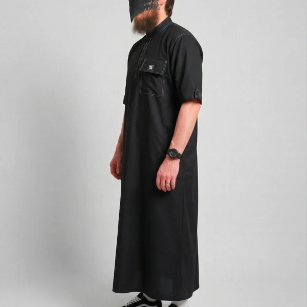 Qamis Summer Toile Coton (fibre de bamboo) Oversize Noir