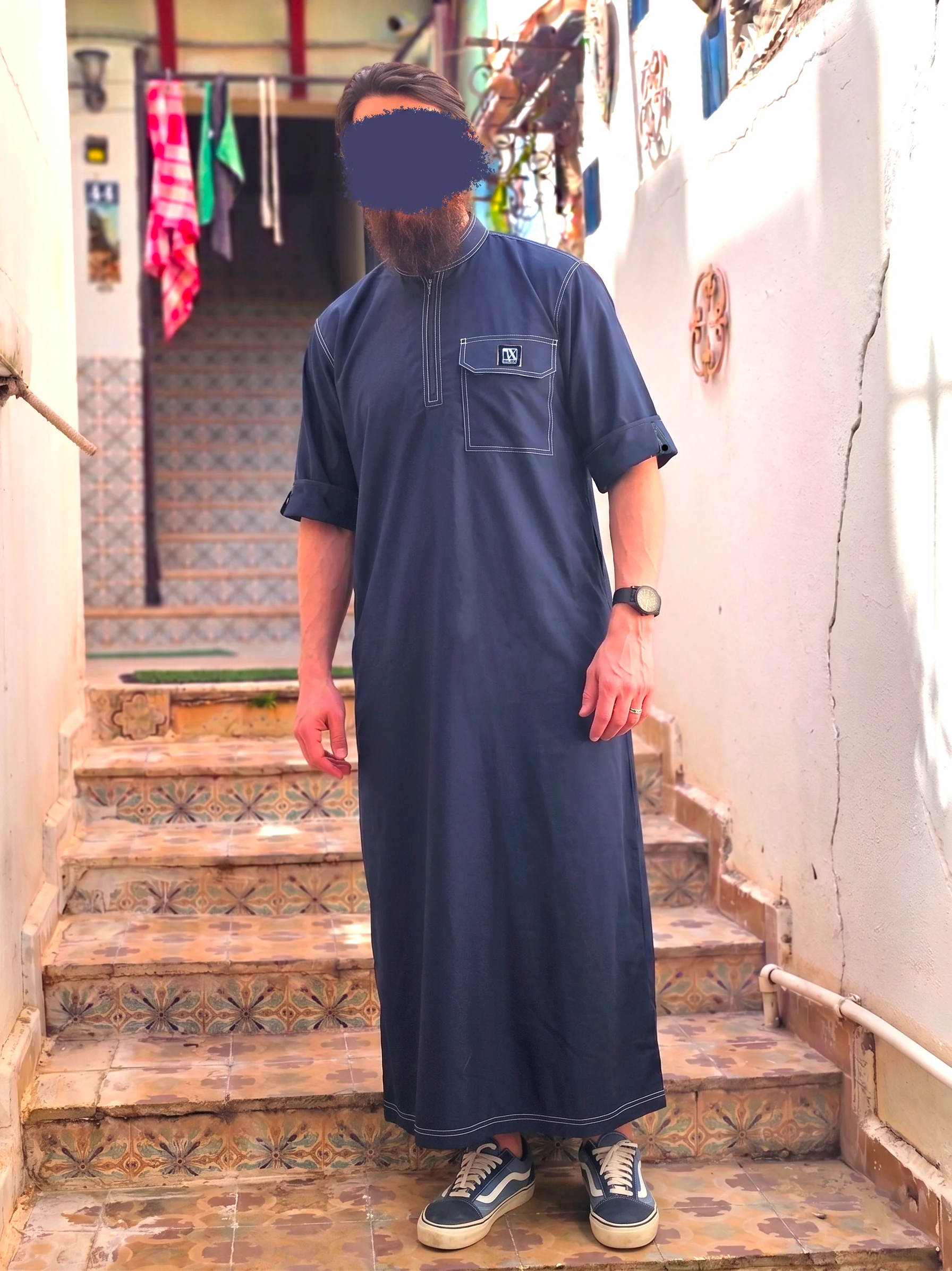 Qamis Summer Toile Coton (fibre de bamboo) Oversize Bleu Nuit – Image 6