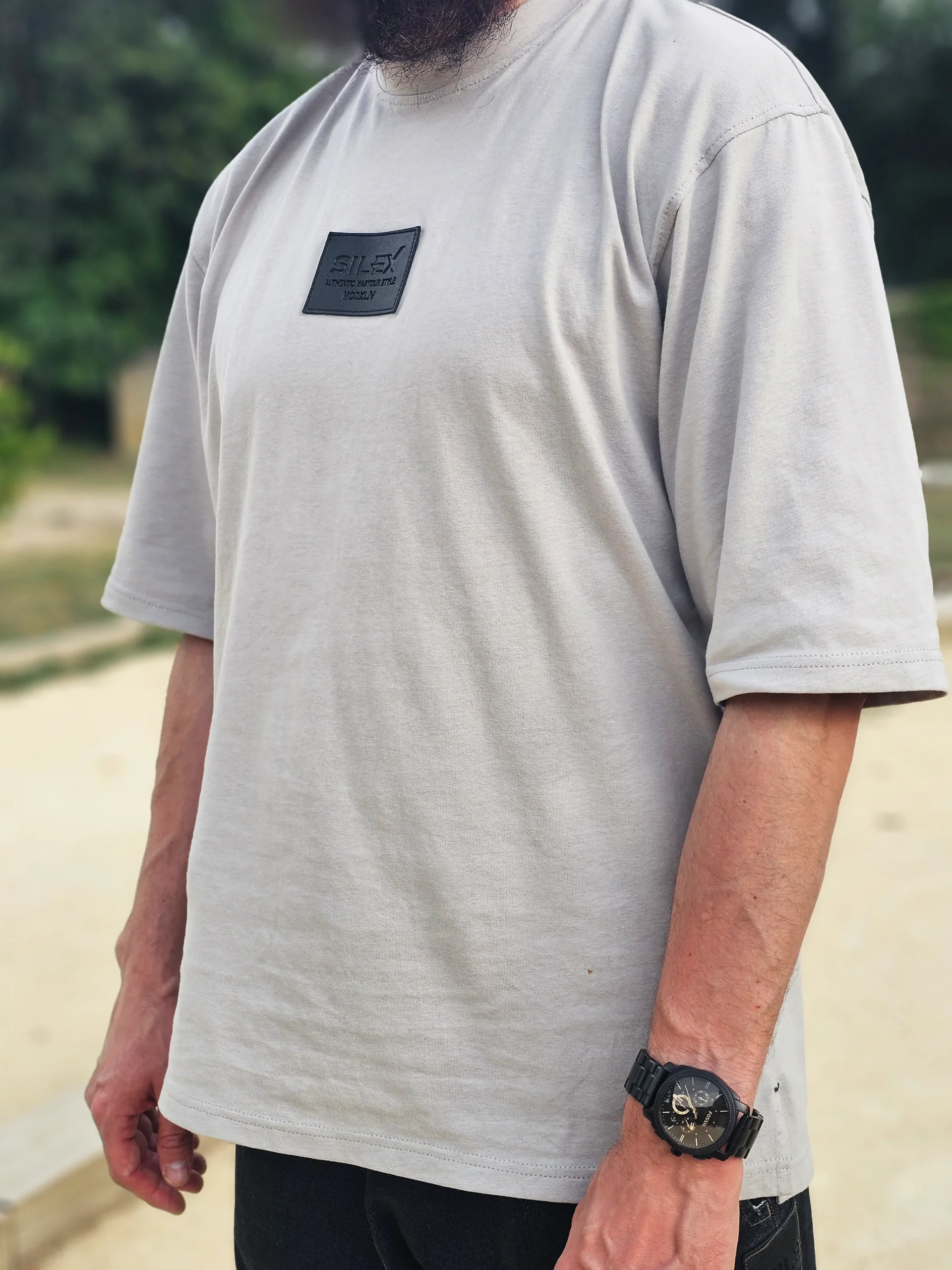 T-shirt 100% Coton - coupe Oversize Homme - gris- Style Streetwear & Urbain | Silex – Image 3