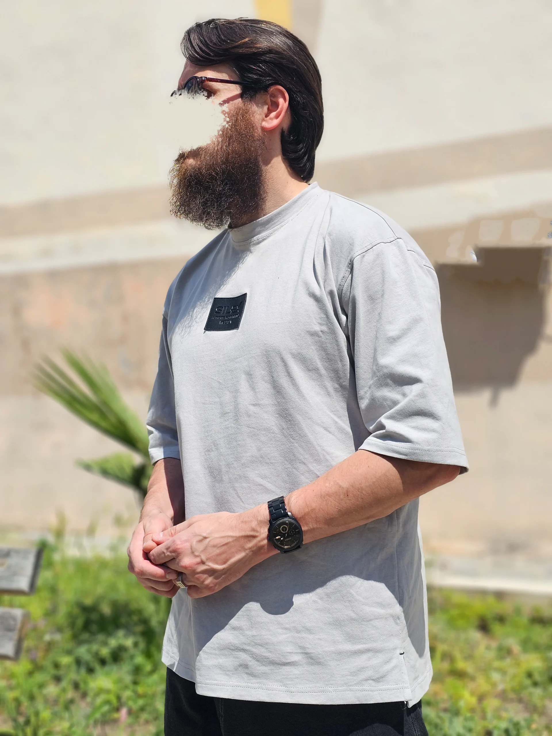 T-shirt 100% Coton - coupe Oversize Homme - gris- Style Streetwear & Urbain | Silex – Image 7